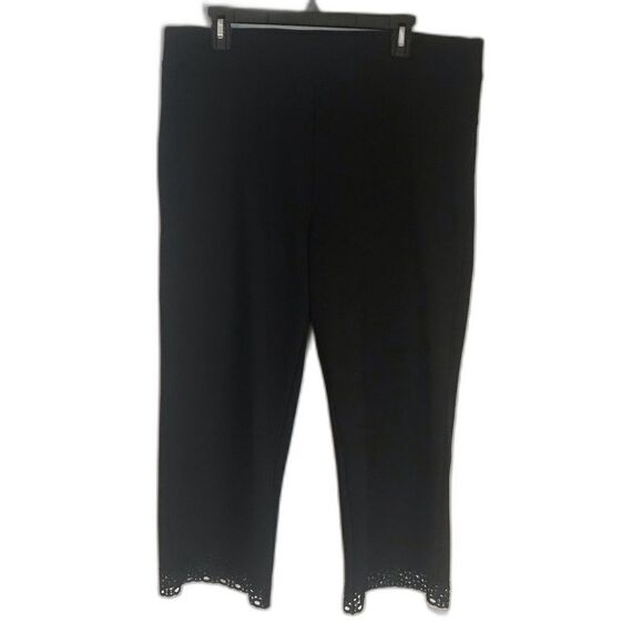 Slim Factor by Investments Size 1X No Waist Lace Hem Cropped Pull-On Pants - Picture 6 of 10